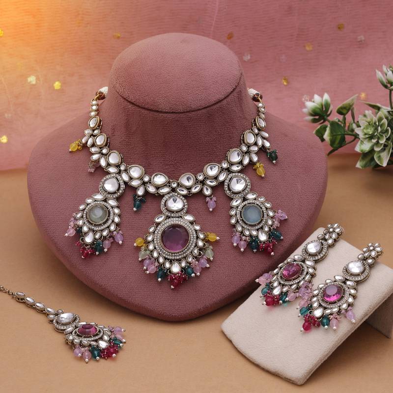 Multi color kundan necklace set