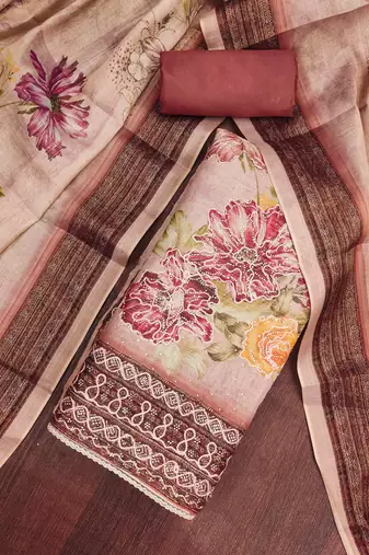 Maroon cotton silk embellished unstitched dress material