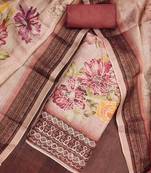 Maroon cotton silk embellished unstitched dress material