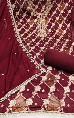 Maroon cotton silk woven unstitched dress material 3