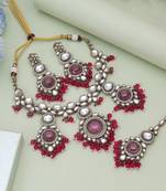 Rani color kundan necklace set
