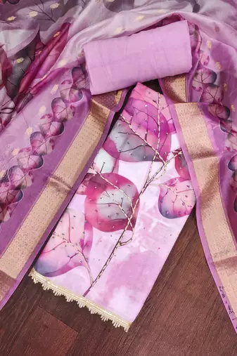 Lavender rayon cotton printed unstitched dress material