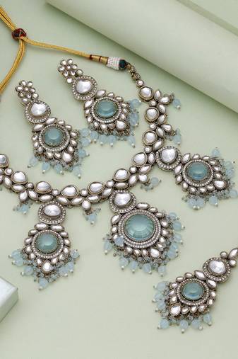 Sky blue color kundan necklace set