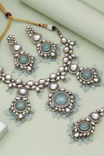 Sky blue color kundan necklace set