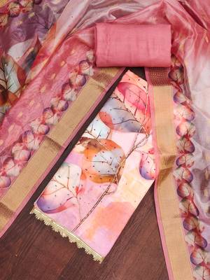 Pink rayon cotton printed unstitched dress material 1