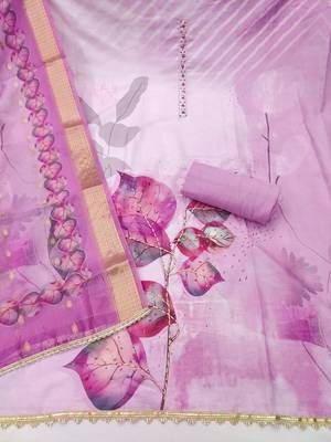 Lavender rayon cotton printed unstitched dress material 3