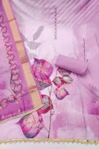 Lavender rayon cotton printed unstitched dress material