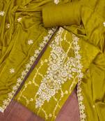 Mehendi cotton silk embellished unstitched dress material