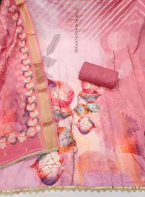 Pink rayon cotton printed unstitched dress material 3