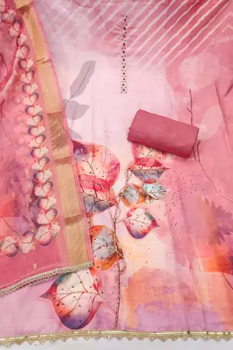 Pink rayon cotton printed unstitched dress material
