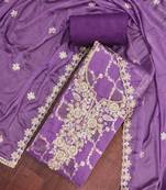 Purple cotton silk embellished unstitched dress material