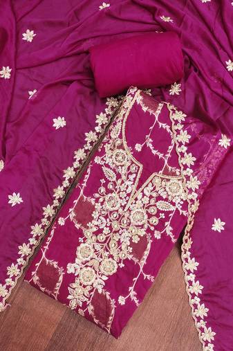Rani cotton silk embellished unstitched dress material