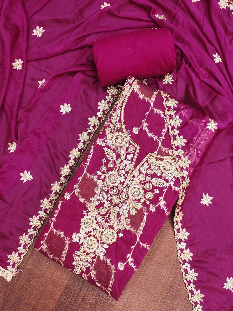 Rani cotton silk embellished unstitched dress material