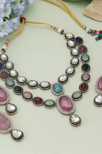 Multi color kundan necklace set
