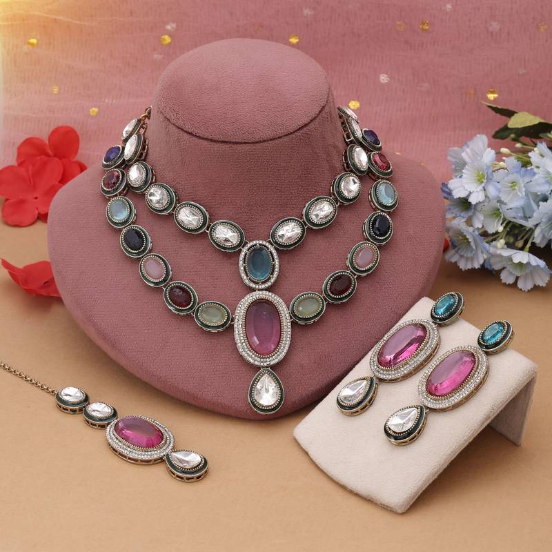 Multi color kundan necklace set