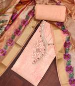 Peach rayon cotton embellished unstitched dress material