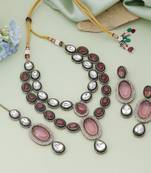Magenta color kundan necklace set