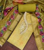 Mehendi rayon cotton embellished unstitched dress material