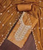 Mustard viscose georgette embroidered unstitched dress material