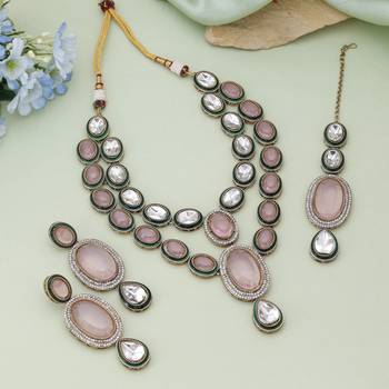 Pink color kundan necklace set 1
