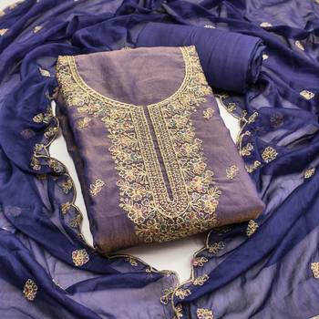 Purple viscose georgette embroidered unstitched dress material 2