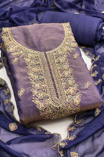 Purple viscose georgette embroidered unstitched dress material