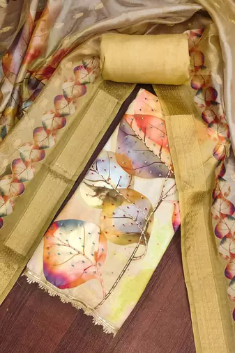 Green rayon cotton printed unstitched dress material