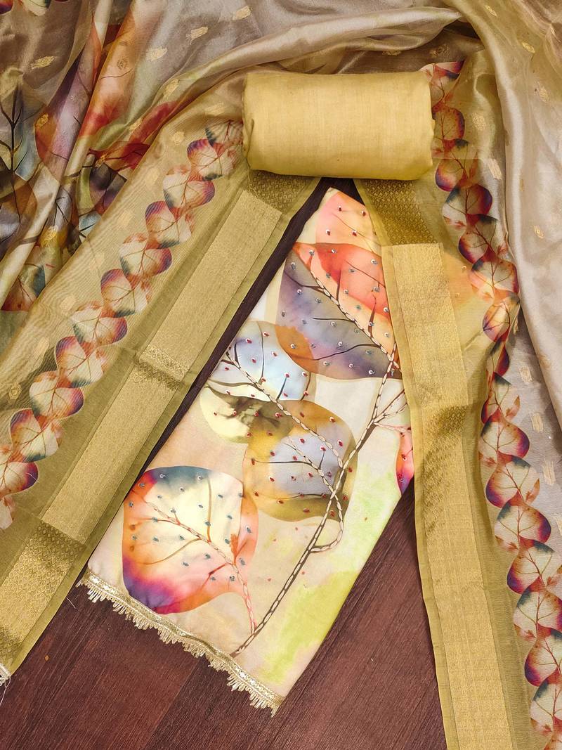 Green rayon cotton printed unstitched dress material