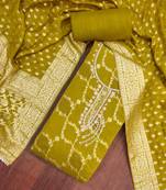 Mehendi cotton silk embellished unstitched dress material