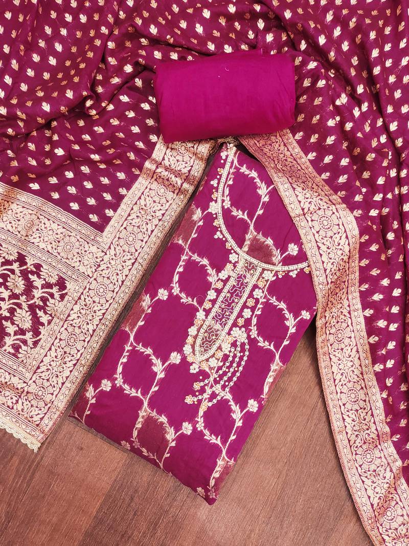 Rani cotton silk embellished unstitched dress material