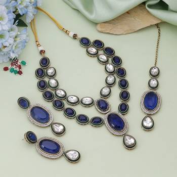 Blue color kundan necklace set 1