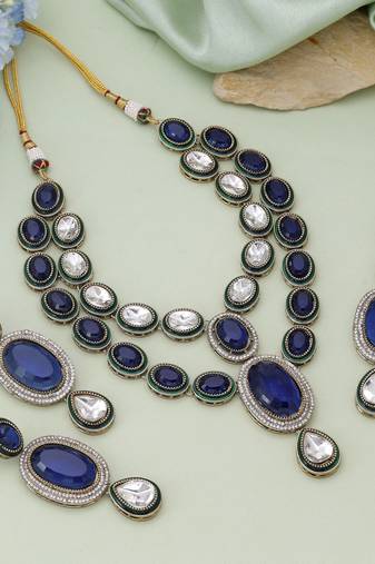 Blue color kundan necklace set