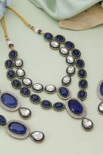 Blue color kundan necklace set