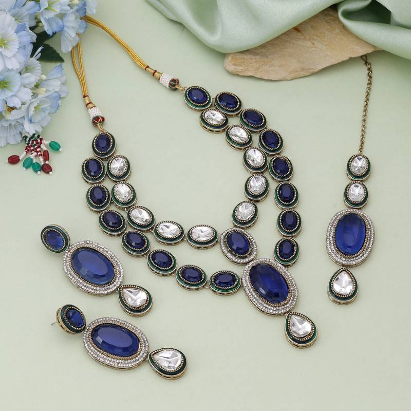 Blue color kundan necklace set
