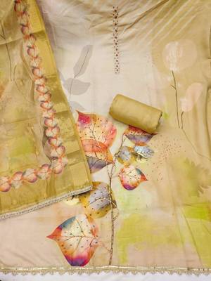 Green rayon cotton printed unstitched dress material 3