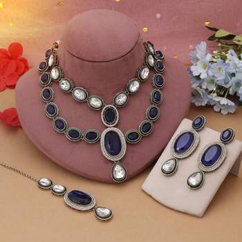 Blue color kundan necklace set 2
