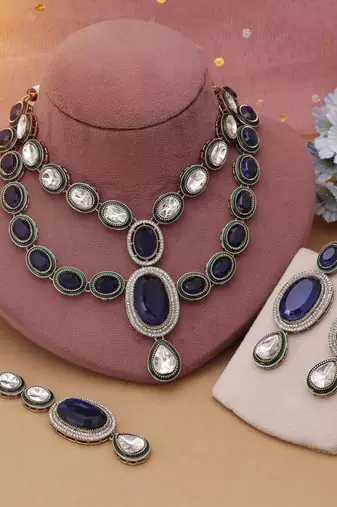 Blue color kundan necklace set
