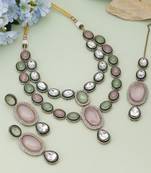 Pink & pista green color kundan necklace set