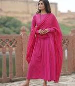 Gulabi solid pink anarkali kurta with dupatta