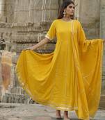 Ruhaaniyat solid yellow anarkali kurta with dupatta (set of 2)