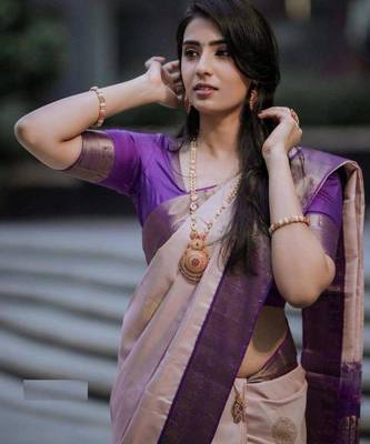 Blush pink & violet art silk saree 2