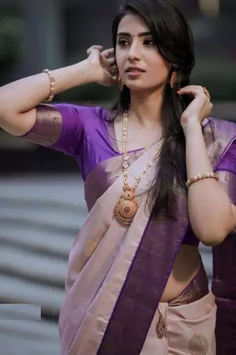 Blush pink & violet art silk saree