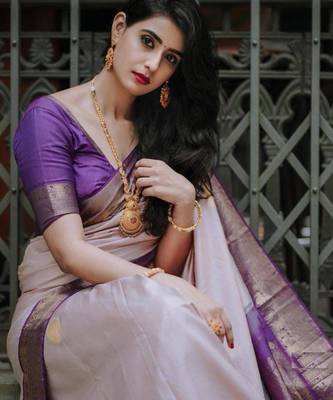 Blush pink & violet art silk saree 4