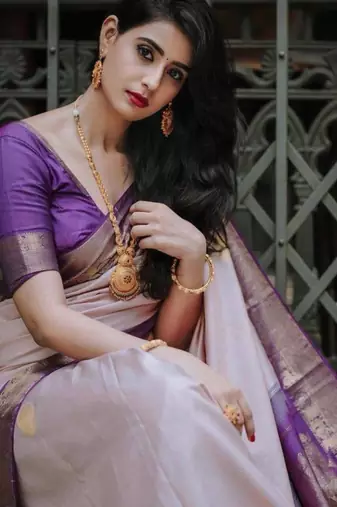 Blush pink & violet art silk saree