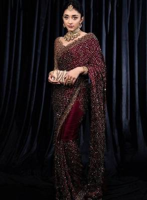 Wine burgundy heavy sequin saree 1