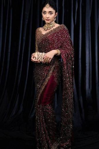 Wine burgundy heavy sequin saree