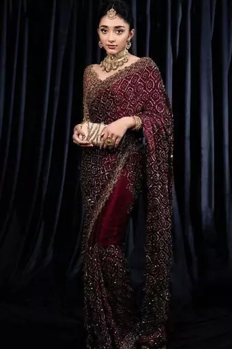 Wine burgundy heavy sequin saree