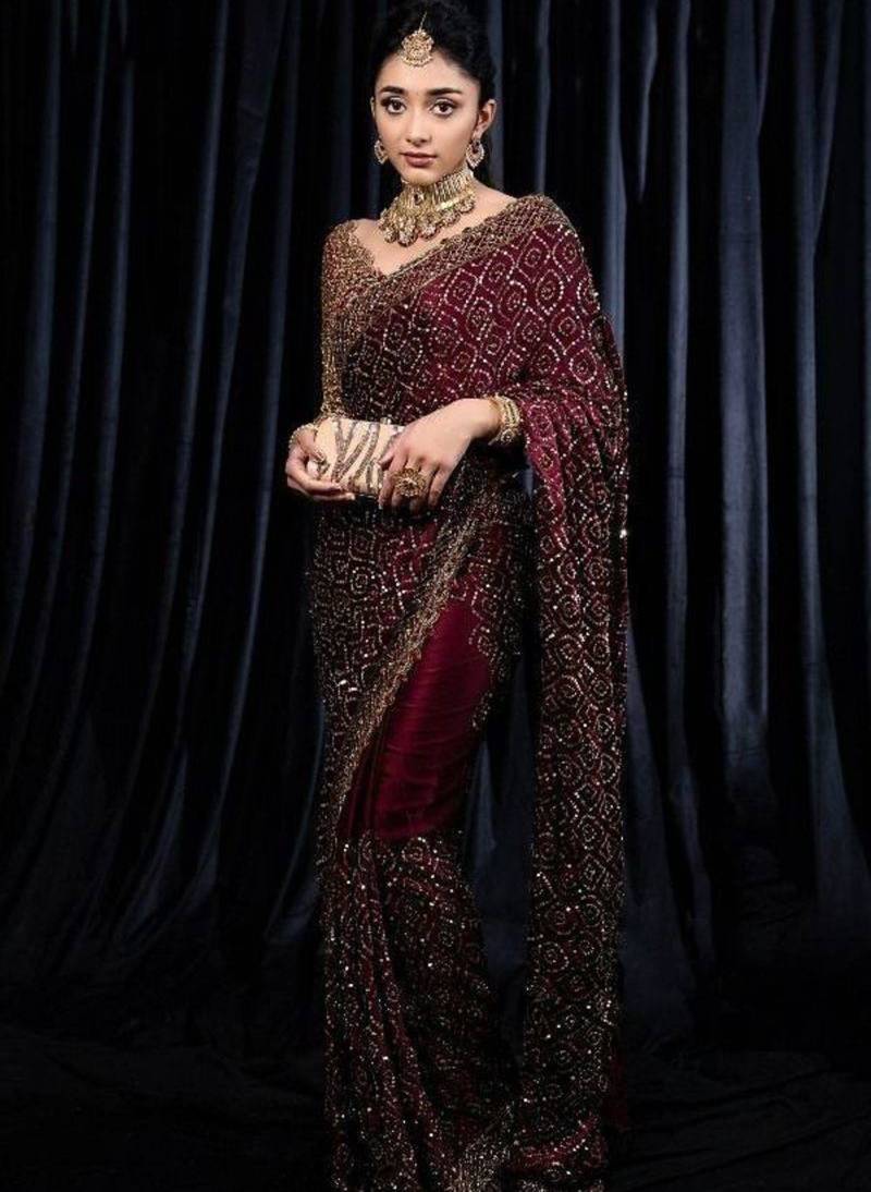 Wine burgundy heavy sequin saree