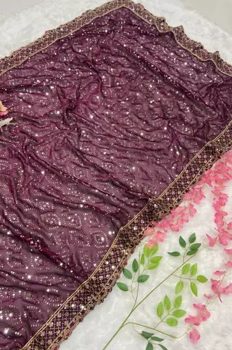 Wine burgundy heavy sequin saree
