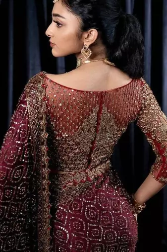 Wine burgundy heavy sequin saree
